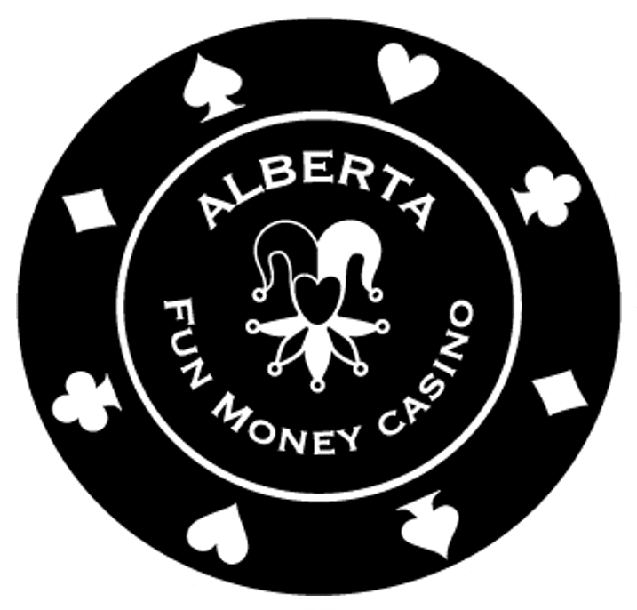 A black and white logo of the alberta fun money casino.