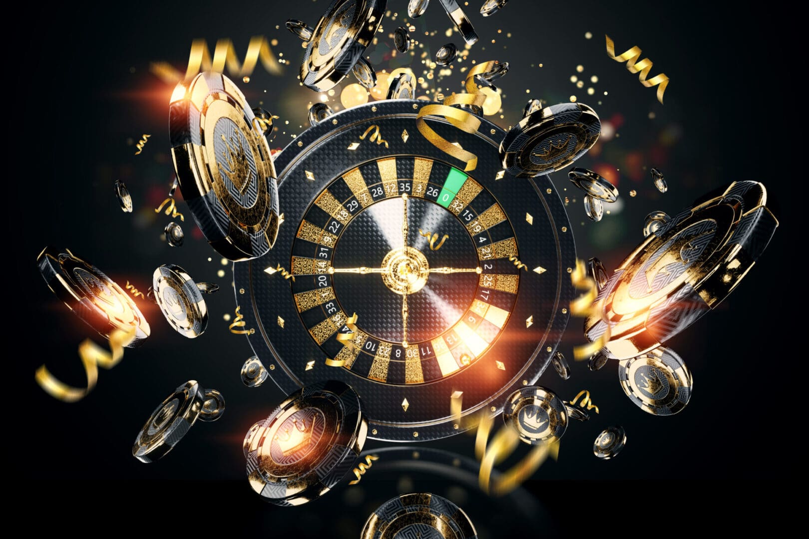 black and gold roulette and chips - dreamstime